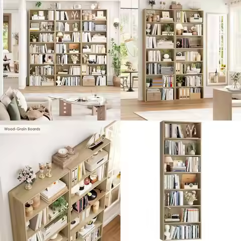 7-Tier Tall Bookshelf, 82 Open Shelves Display Storage, Light Oak Bookcase for Home Office, Living R