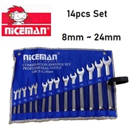 14pcs NICEMAN Combination Spanner Wrench Set 8-24mm CRV / sata toptul stanley king toyo / spana span