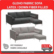 Furniture Specialist GLEHO FABRIC LATEX DOWN FIBER FILLED SOFA( 3 SEATER WITH STOOL AVAILABLE)