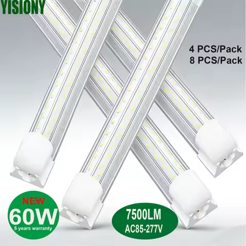 New 60W 7500LM 4ft T8 LED Shop Light AC85-265V Super Bright V Shape Linkable Tube Lamps For Garage W