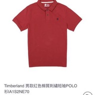 Timberland 男款紅色棉質刺繡短袖POLO衫|A1S2NE70