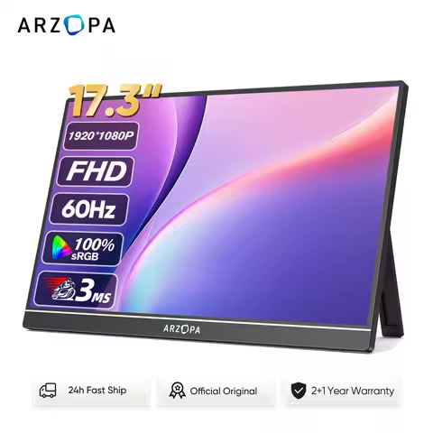 ARZOPA 17.3inch 1080P FHD 100% sRGB Portable Monitor,16:9 IPS Screen,metal body,with type-c mini HDM