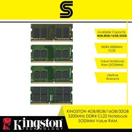 KINGSTON 4GB/8GB/16GB/32GB 3200MHz DDR4 CL22 Notebook SODIMM Value RAM