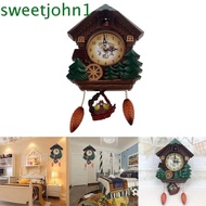 SWEETJOHN Cuckoo Bird House Wall Clock, Plastic House Shape Bird House Clock, Realistic Battery Powered Silent Music Time Reporting Cuckoo Chime Garden