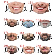 Funny Face Mouth Masks Washable Reusable Women Men Unisex Protective Face Masks Prank Simulation Face Mask Fun Print&amp;&amp;**