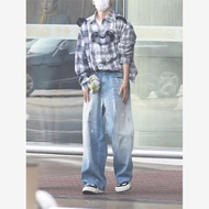Against Love Ziyu American Retro Washed Tie-Dye Splash Ink Jeans Men Women Design Casual Straight Pa