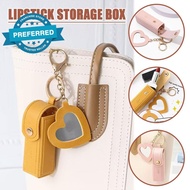 Lipstick Bag Keychain Pu Leather Lip Gloss Bag Bag Case For Travel Portable Mini With Mirror J2e5