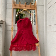 2hand red dress with chest, waist 63cm, length 83cm, code 292