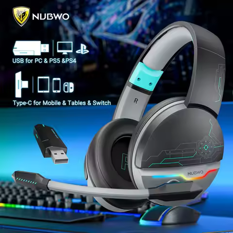 NUBWO G08 Wireless Headsets Gamer with Dual Microphone for PS5, PS4, PC, Mobile, Switch, 2.4GHz Blue