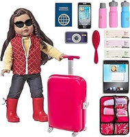 Beverly Hills American Doll Suitcase Luggage Travel Play Set, 16 Pieces