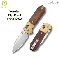 มีดพับ CIVIVI Yonder Clip Point ใบมีด 14C28N 2.88 นิ้ว ด้ามไม้ Guibourtia ระบบ Crossbar Lock มีด EDC
