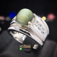 แหวนไพฑูรย์ แหวนเงินแท้ ชุบทองคำขาว พลอยไพฑูรย์แท้ YTG-9637