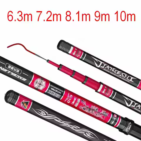 HZ ZZ214 JIANGSHI 6.3m 8.1m 9m 10m Fishing Rod Fast Superlight Superhard Carbonfiber 7.2m Only 208g 