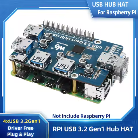 Raspberry Pi 4B USB 3.2 Gen1 HUB HAT DC 5V Expansion Board With 4x USB 3.2 Gen1 Ports for Raspberry 