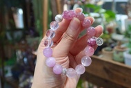 12mm天然原礦粉水晶 粉祖母晶貔貅紫鋰輝薔薇石設計單圈手串手持s