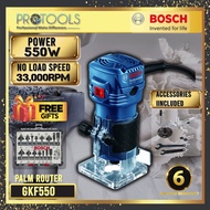 GKF550 BOSCH MINI ROUTER 550W 6MM WOODWORKER TRIMMER FOC SAFETY GOOGLE, COMBO ROUTER BITS SET