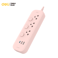 Deli ปลั๊ก3ตา ปลั๊กสายไฟ USB ปลั๊กไฟ ปลั๊กพวง รางปลั๊กไฟ ยาว 3 5เมตร กำลังไฟ 2300W USB รับประกันนาน 