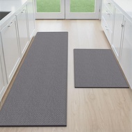 Alas Dapur untuk Lantai 2 Keping - Permaidani Dapur Anti-Selip Boleh Dicuci 20"x32"+20"x59", Kelabu