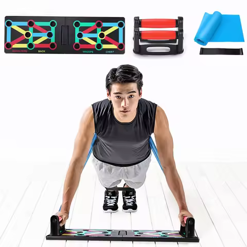 12-in-1 Foldable Push-up Board Set Including Push-up Board Short Latex Belt Black*1 Long Latex Belt 