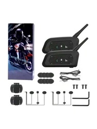 Intercomunicador V6pro Para Casco Motociclet-2pcs,bt, Ip65, Negro