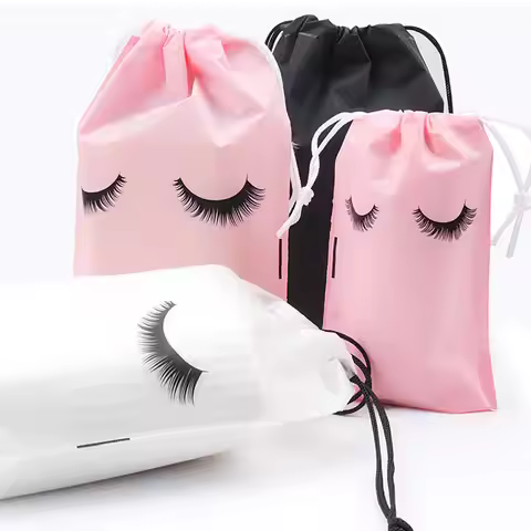 10pcs Eyelash Aftercare Storage Bags With Drawstring Waterproof EVA Plastic Travel Packing Pouch Eye