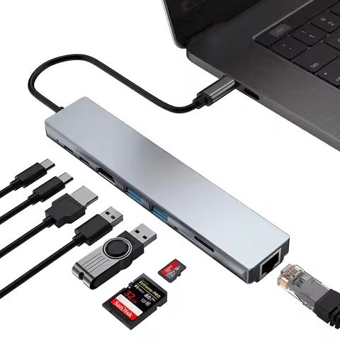 tebe USB Type-C Hub To 4K HDMI RJ45 USB SD/TD Card Reader PD Fast Charge 8-in-1 Multifunction Adapte