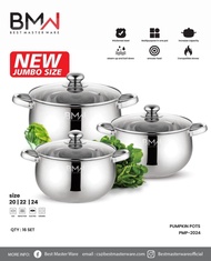 Panci Labu 3 Pcs Panci Pumpkin Stainless Steel Panci Rebus Tutup Kaca Peralatan Set
