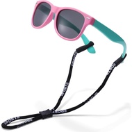 SCVGVER Kids Sunglasses, Toddler Polarized Sunglasses with Strap, TPEE Flexible Rubber Shades for Gi