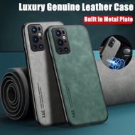 For OnePlus 9 9R 9RT Pro Slim Minimalist Genuine Lamb Leather Case with Built-in Metal Plate Back Co