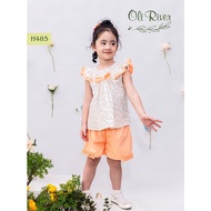Baby girl outfit orange flowershort sleeve with plain orange pants H485-1