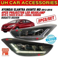 Hyundai Elantra Avante MD 2012 - 2016 Bugatti Design 4pcs Projector Led Headlamp With A Touch In Blu