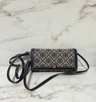 Tas Tory Burch TB T Monogram Jacquard Wallet Crossbody Tory Navy  Original