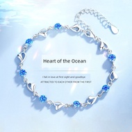 gelang tangan perempuan bracelet for woman Ocean Heart Bracelet Female s925 Sterling Silver Trendy L