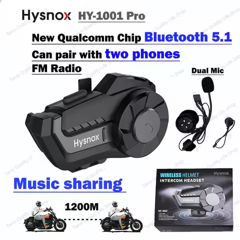 【Authentic】New Hysnox HY-1001 Pro Motorcycle Intercom Helmet Bluetooth 5.1 Music Sharing Headset 100