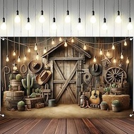 HOMETITUTE Western Cowboy Backdrop Banner 71 x 43 inches Wild West Rustic Wooden Banner House Photog