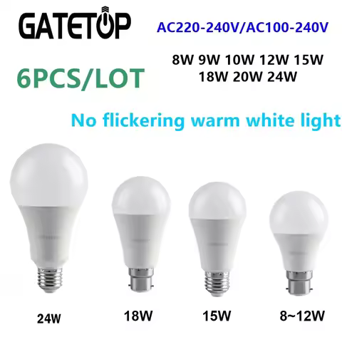 6PCS/LOT LED bulb light AC120V 220V no flickering warm white light 8W-24W E27 B22 CE standard suitab