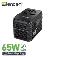 LENCENT 65W International Travel Adapter, GaN Universal Travel Adapter with 2 USB-A &amp; 3 Type C Power Adapter, Fast Charger for Phone,Laptops, Worldwide Plug Adapter for USA/UK/EU