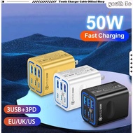 50W Quick Charging Charger Multi Port 6-in-1 Wall Charger USB+PD Portable Charger Power Adapter Wide