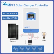 Anern MPPT เครื่องควบคุมชาร์จพลังงานแสงอาทิตย์ 20A / 30A / 40A / 60A อัตโนมัติ 12V 24V 48V SCC เครื่