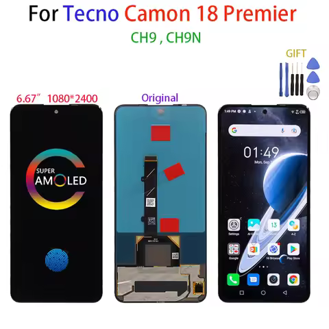 Original 6.7" Amoled LCD For Tecno Camon 18 Premier CH9 CH9n Pantalla LCD Display Touch Screen Digit