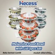 Hecess Melamine Food Bowl With Lid 3In1 Set｜Reka Bunga｜Mangkuk Makanan Melamin Dengan Penutup KD243