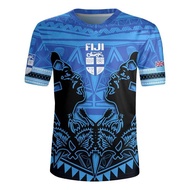 3D The Republic-of Fiji Flag Printing V Neck T Shirt Fiji Rugby-Jersey Emblem Graphic V neck T Shirt