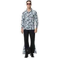 70s Disco Outfit for Men 70s Disco Costume with Satin Shirt Bell Bottom Pants  for Party