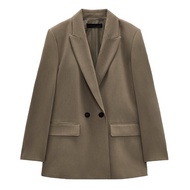 Zaraจักรพรรดิเสื้อแจ็คเก็ตเสื้อสูทตัวนอกทรงหลวมลำลองมีกระเป๋าสูททำงานสำหรับผู้หญิง2753032