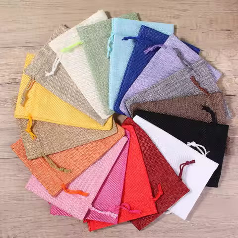 50Pcs 13x18 15x20 17x23 20x30 cm Colorful Jute Burlap Hessian Gift Drawstring Bags Jewelry Gift Pack