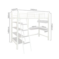 KitchenZ 6.5FT 3V Loft Bed Frame Study Table & Book Shelves Single Metal Bed Frame -3VAH904/BB8100