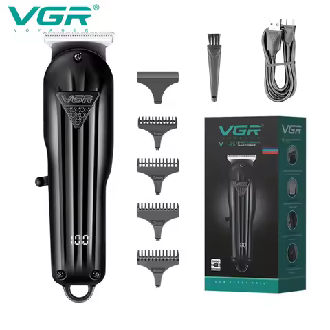 VGR Hair Trimmer Professional Hair Clipper Electric T-Blade Hair Cutting Machine 0mm LED Display Bar