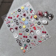[MINGX1] 3D Embossed Cherry Nail Art Stiers Self Adhesive Pool & Dice Design Nail Art Decals Manicur