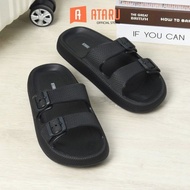 Ataru Ukuran 40/41 Sandal Double Strap Thick Slides - Hitam