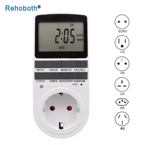 EU Electronic Digital Timer Switch US FR BR Plug Kitchen Timer Socket Outlet 230V 110V 7 Day 12/24 H